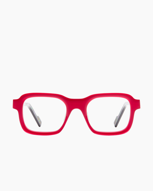 pink plastic rectangle eyeglasses by Xavier Derome model AUBISQUE, front view, lunettes de vue rectangle couleur rose