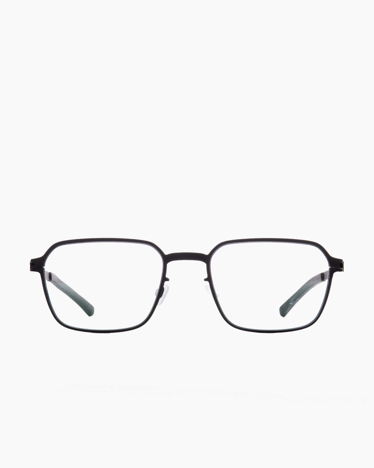 black metal rectangle eyeglasses by Mykita model Carson, front view, lunettes de vue rectangle couleur noir