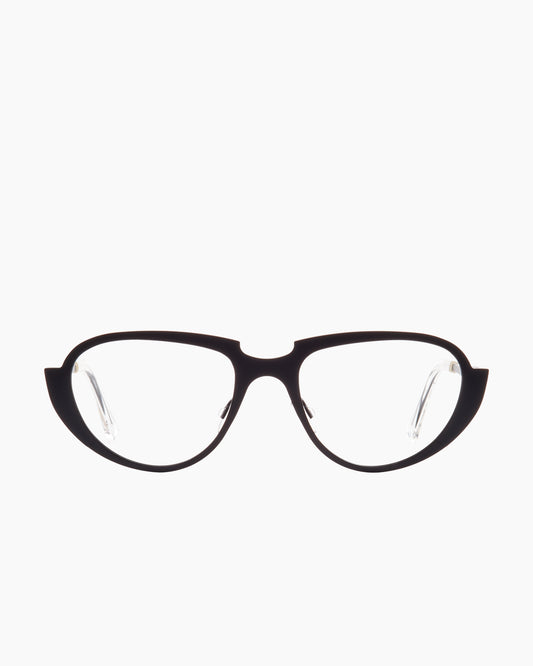 black metal aviator eyeglasses by Theo model A Present, front view, lunettes de vue aviateur couleur noir