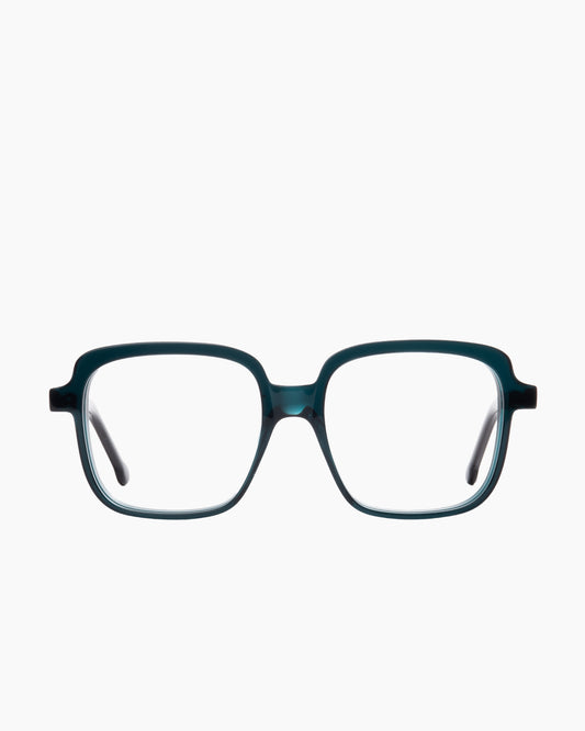 green plastic rectangle eyeglasses by Marie-Sophie Dion model Angers, front view, lunettes de vue rectangle couleur vert