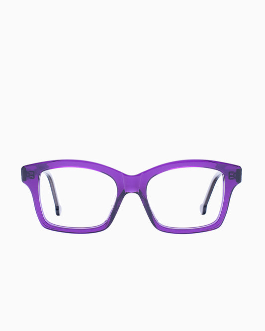 purple plastic butterfly eyeglasses by Marie-Sophie Dion model Giguere, front view, lunettes de vue papillon couleur violet