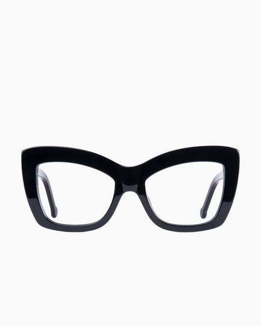 black plastic butterfly eyeglasses by Marie-Sophie Dion model Harper, front view, lunettes de vue papillon couleur Noir