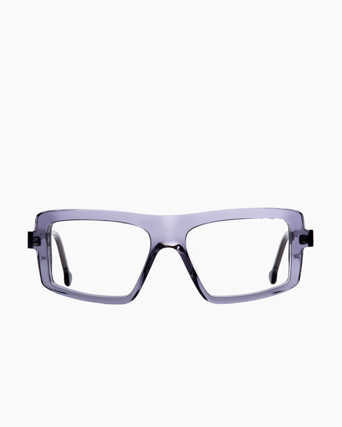 grey plastic rectangle eyeglasses by Marie-Sophie Dion model Lavoie, front view, lunettes de vue rectangle couleur gris