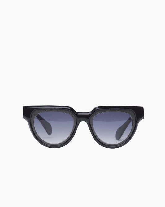 black plastic round sunglassesby Theo model Mille+91, front view, lunettes de vue rond couleur Noir