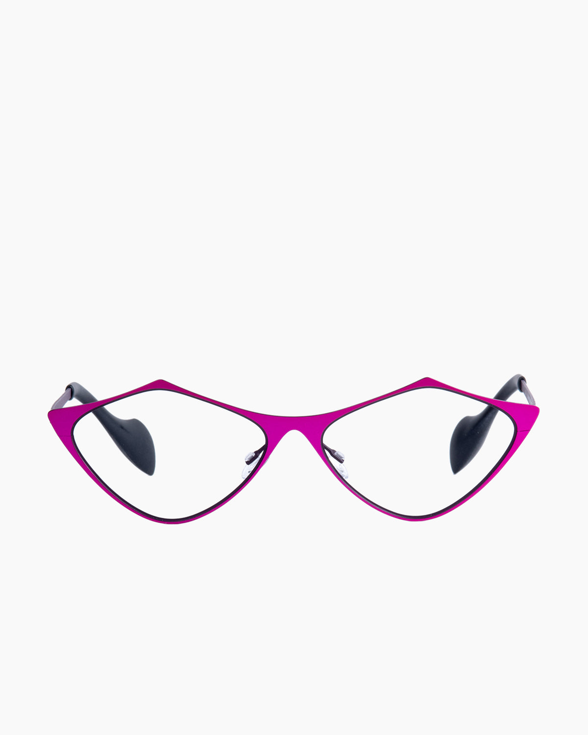 pink metal triangle eyeglasses by Theo model TOTTORI, front view, lunettes de vue  couleur Rose