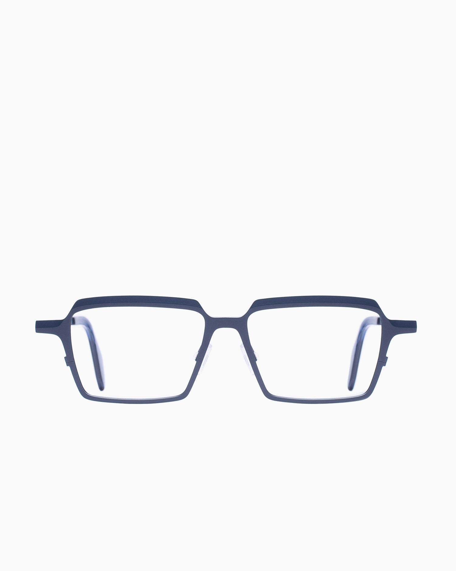 blue metal rectangle eyeglasses by Theo model Flanders, front view, lunettes de vue rectangle couleur Bleu