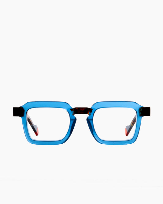 blue plastic rectangle eyeglasses by Anne et Valentin model raw7, front view, lunettes de vue rectangle couleur bleu