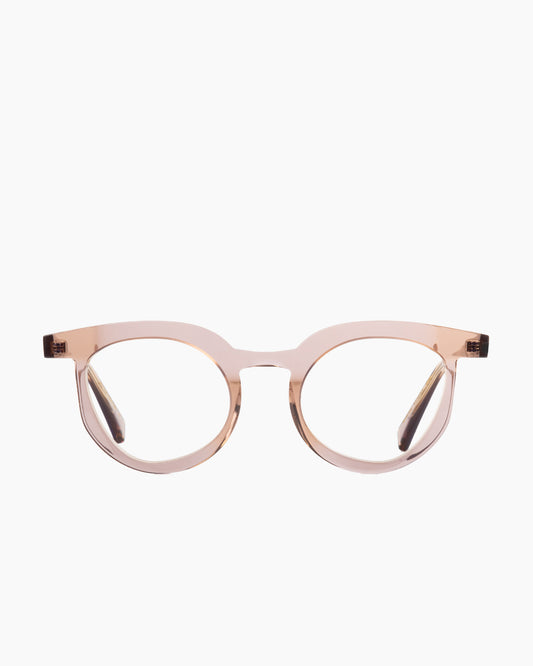 beige plastic cat eyeglasses by Gamine model stjeancapferrat kids, front view, lunettes de vue chat couleur beige
