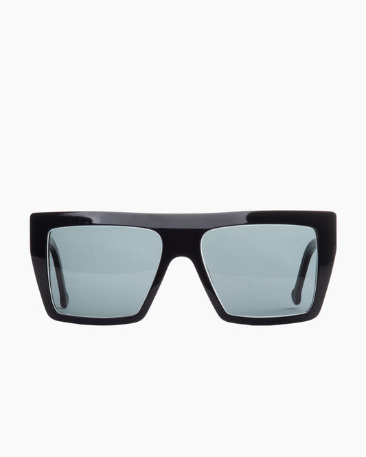 black plastic rectangle  sunglassesby Marie-Sophie Dion model Lucas, front view, lunettes de vue rectangle couleur noir