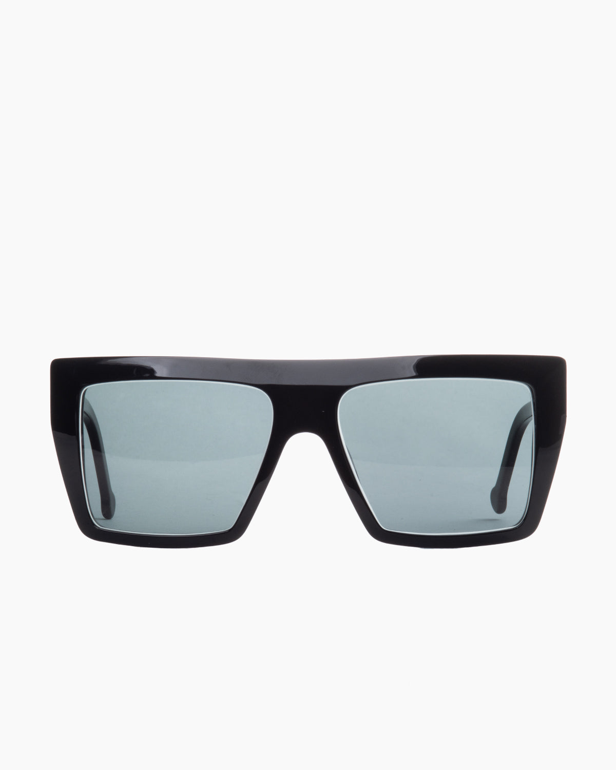 black plastic rectangle  sunglassesby Marie-Sophie Dion model Lucas, front view, lunettes de vue rectangle couleur noir