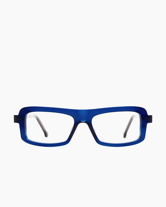 blue plastic rectangle eyeglasses by Marie-Sophie Dion model Antonelli, front view, lunettes de vue rectangle couleur bleu