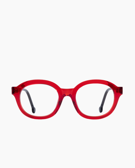 red plastic oval eyeglasses by Marie-Sophie Dion model Cliche, front view, lunettes de vue ovale couleur Rouge