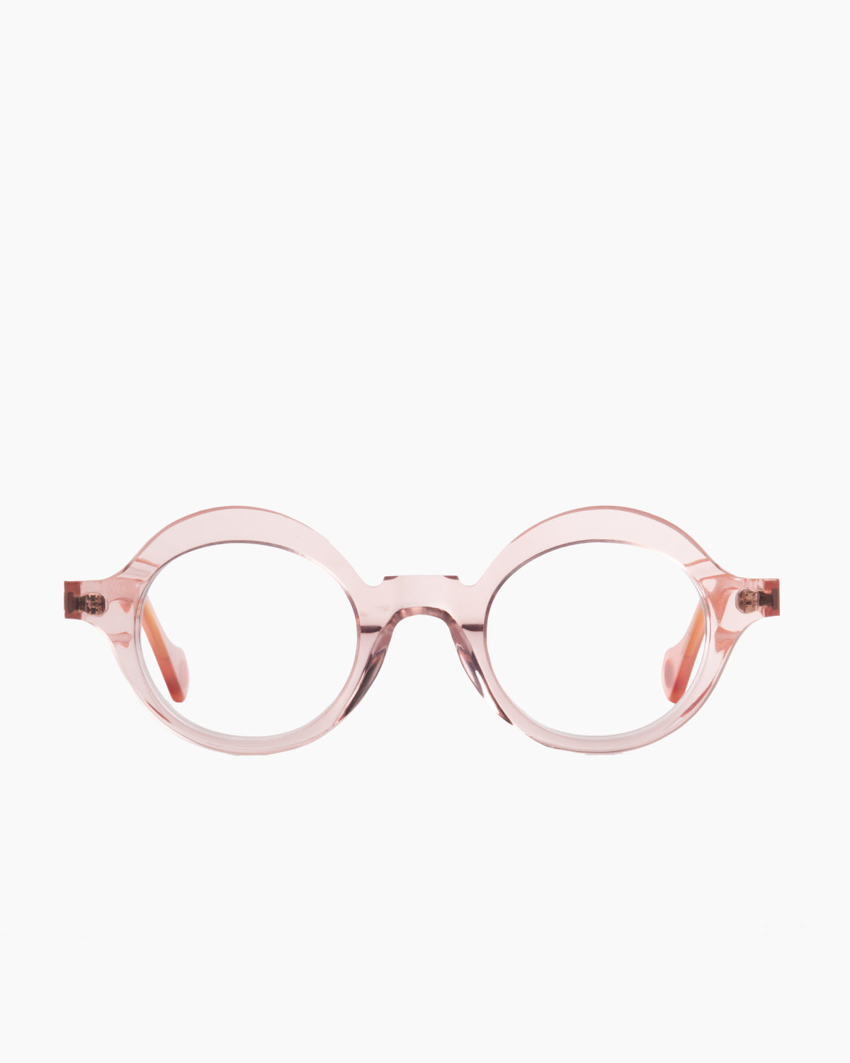 pink plastic round eyeglasses by Anne et Valentin model BILBAO, front view, lunettes de vue rond couleur rose