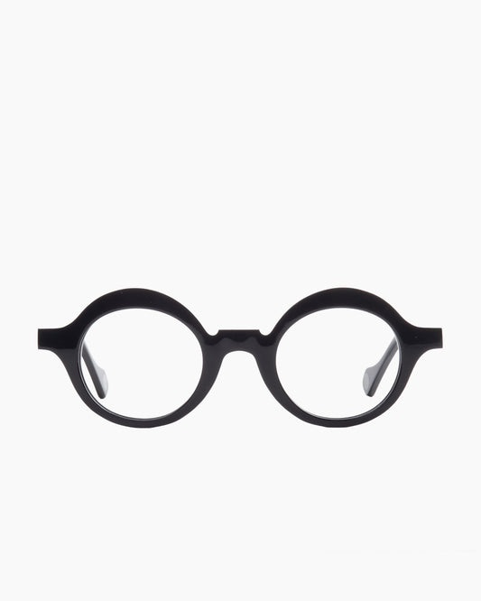 black plastic round eyeglasses by Anne et Valentin model BILBAO, front view, lunettes de vue rond couleur noir