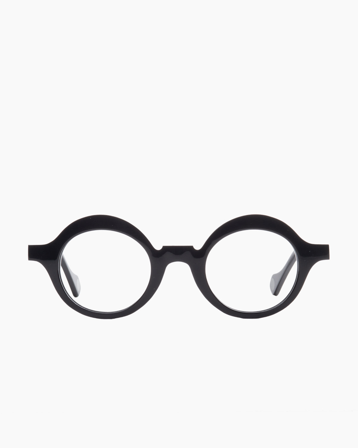 black plastic round eyeglasses by Anne et Valentin model BILBAO, front view, lunettes de vue rond couleur noir