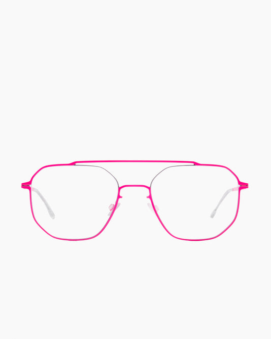 pink metal aviator eyeglasses by Mykita model Arvo, front view, lunettes de vue aviateur couleur rose