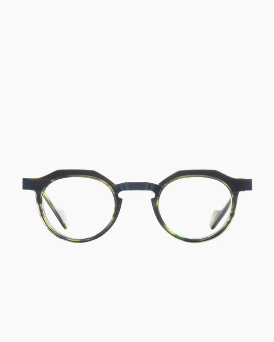 green metal round eyeglasses by Anne et Valentin model ORSON, front view, lunettes de vue rond couleur vert