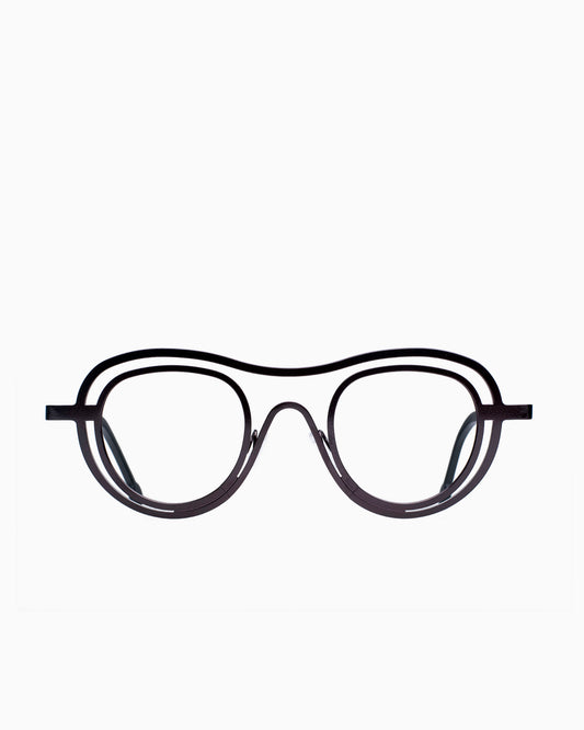 black metal aviator eyeglasses by Theo model Discussion, front view, lunettes de vue aviateur couleur noir