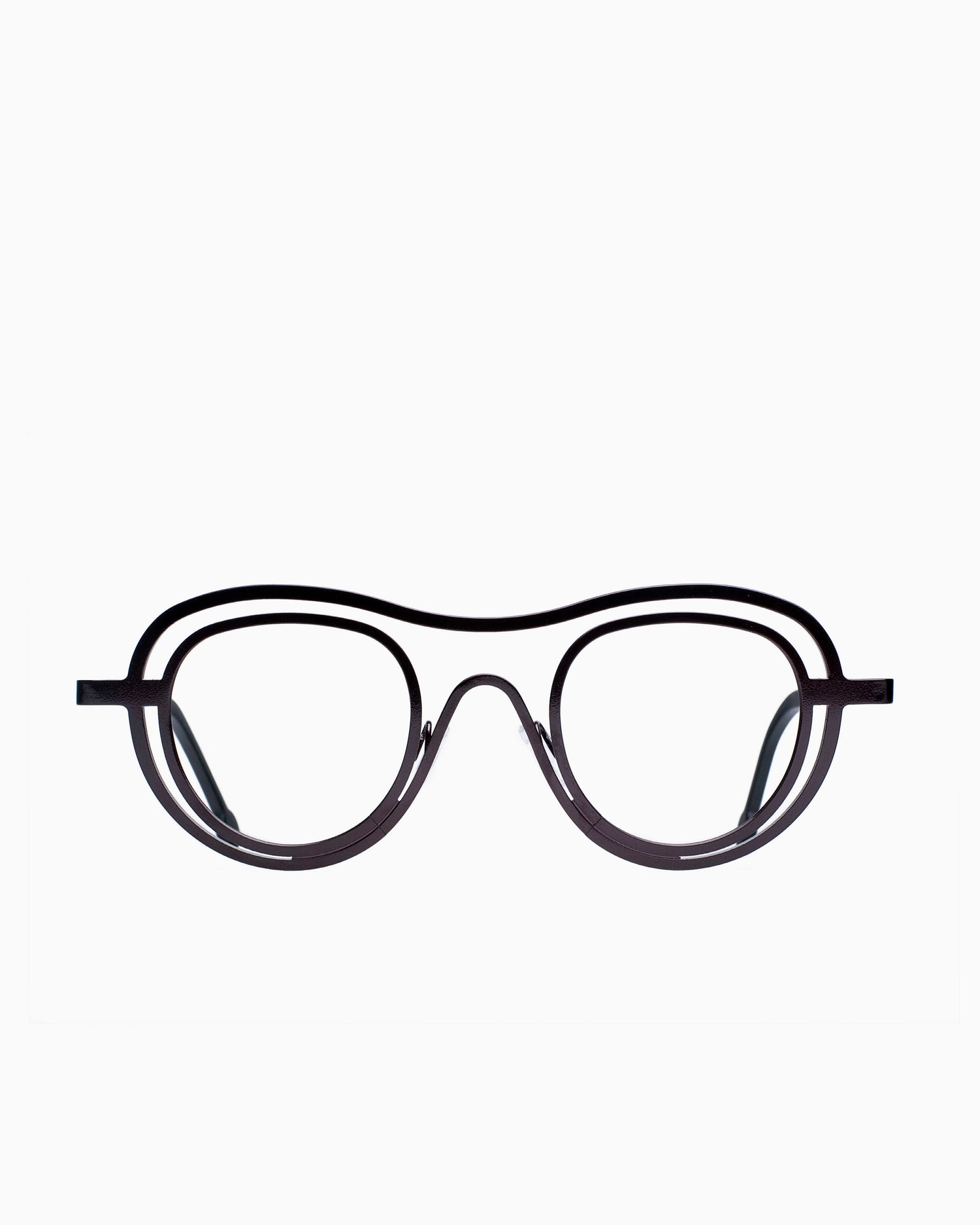 black metal aviator eyeglasses by Theo model Discussion, front view, lunettes de vue aviateur couleur noir