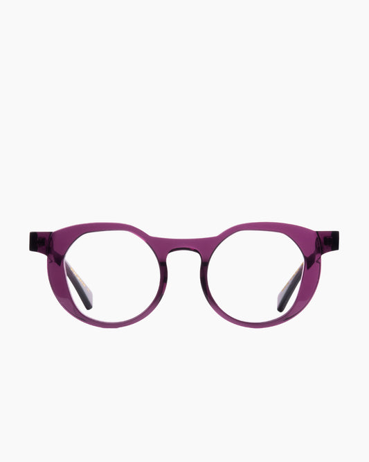 purple plastic round eyeglasses by Gamine model savamala kids, front view, lunettes de vue rond couleur violet