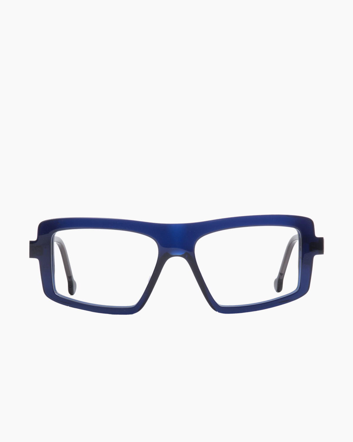 blue plastic rectangle eyeglasses by Marie-Sophie Dion model Lavoie, front view, lunettes de vue rectangle couleur bleu