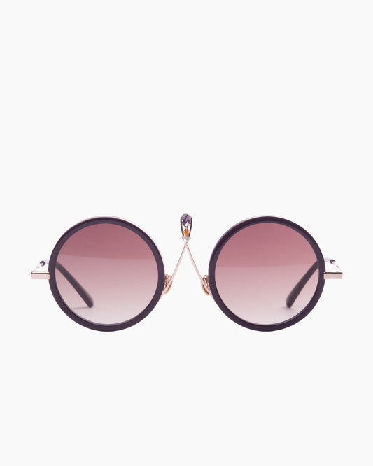 purple metal round sunglassesby Gamine model TULUMS, front view, lunettes de vue rond couleur violet
