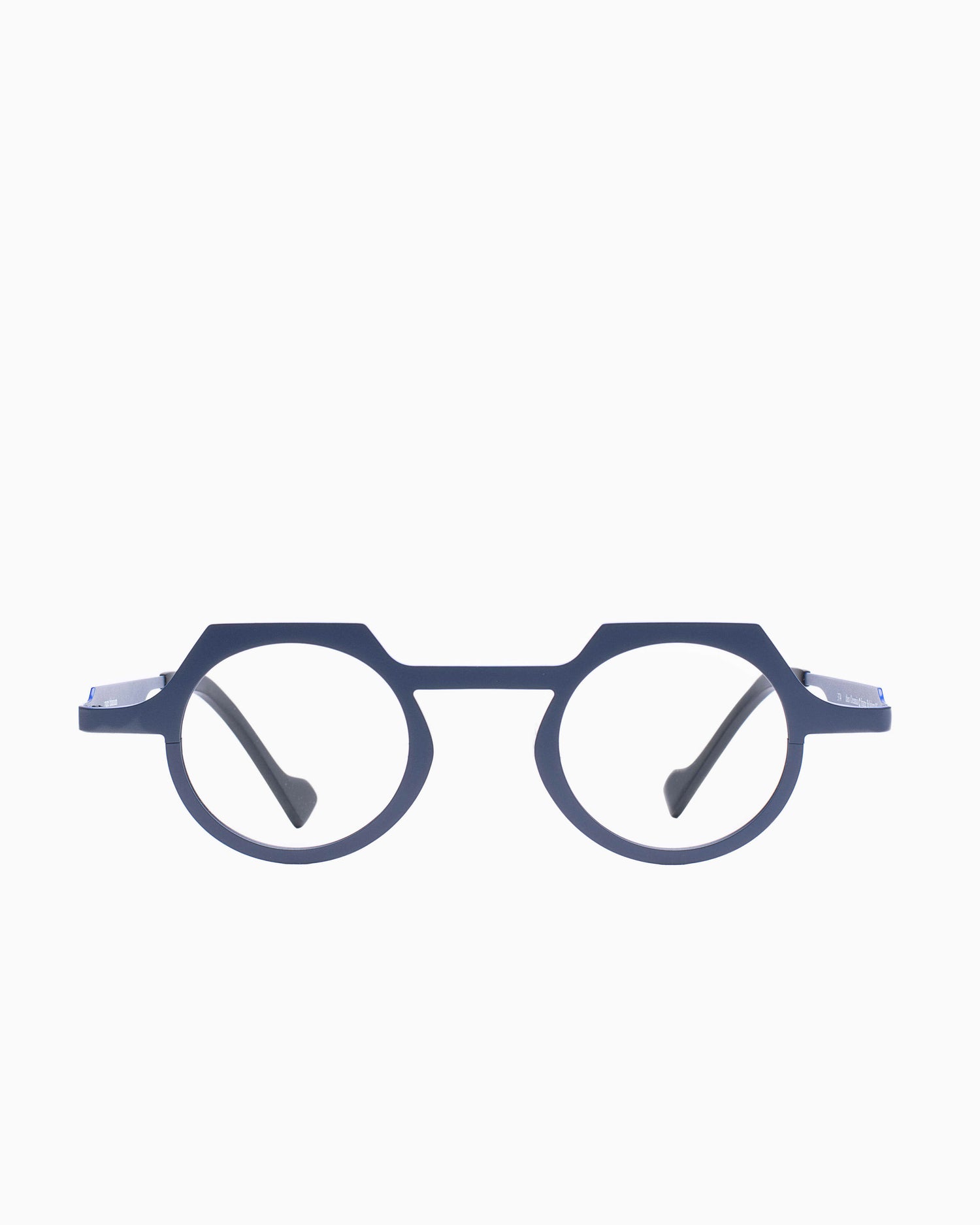 blue metal round eyeglasses by Theo model OCEANIA, front view, lunettes de vue rond couleur Bleu