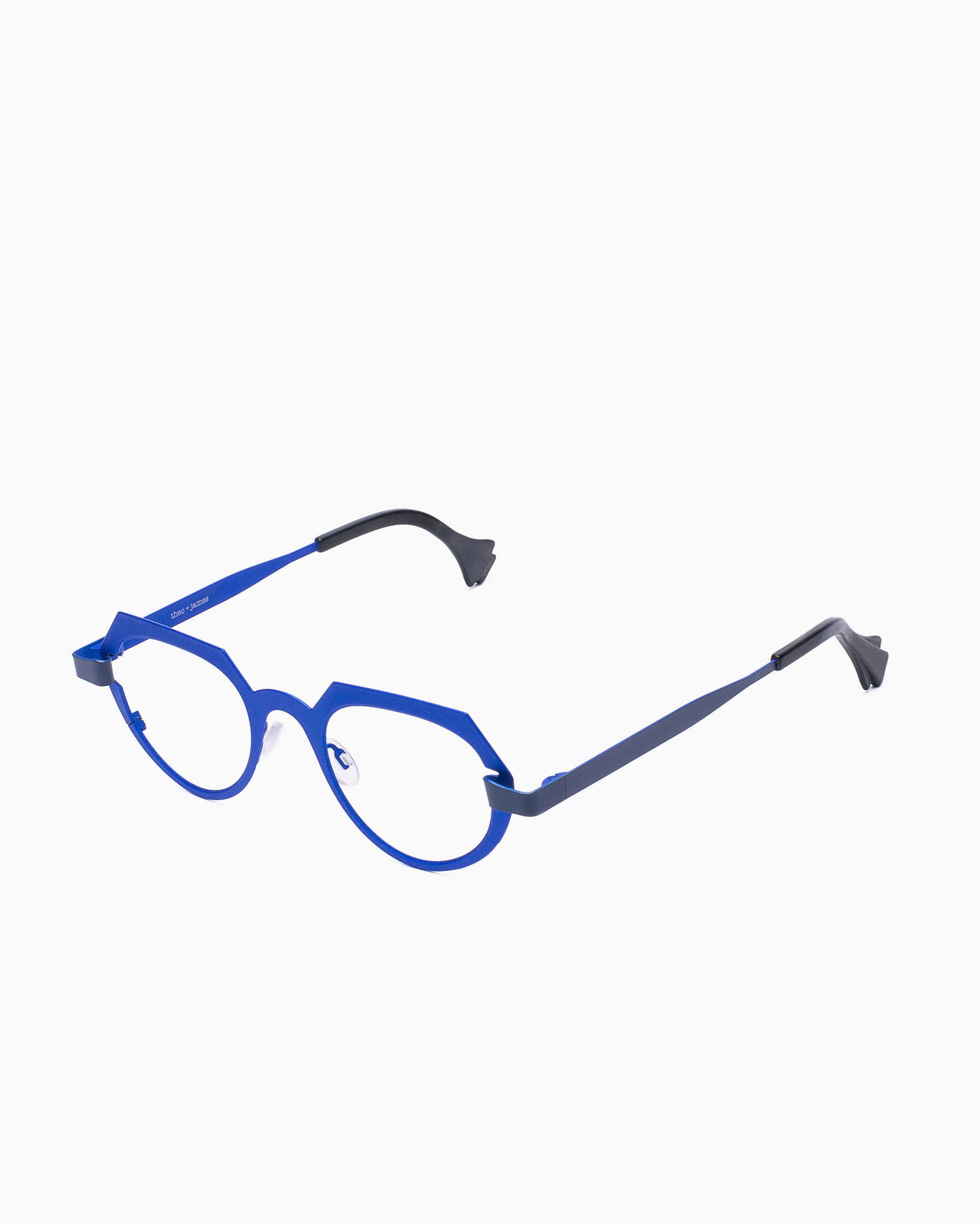 blue metal oval eyeglasses by Theo model falte, front view, lunettes de vue ovale couleur Bleu