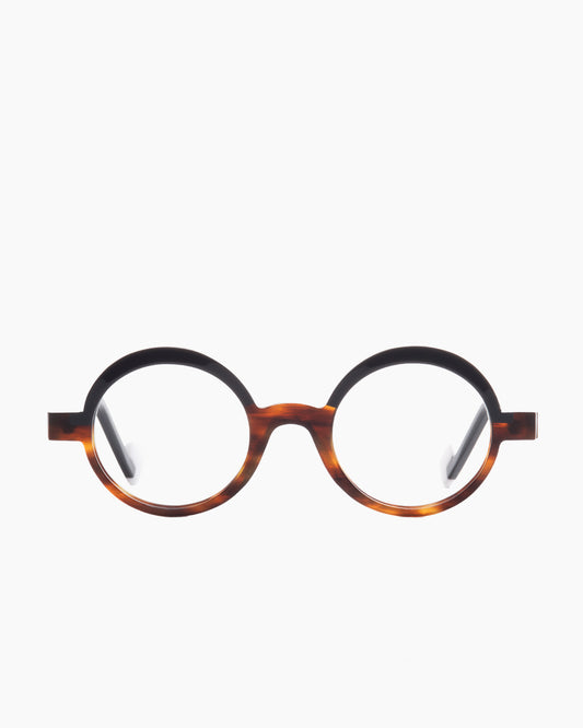 tortoise plastic round eyeglasses by Anne et Valentin model LUDIK, front view, lunettes de vue rond couleur écaille de tortue