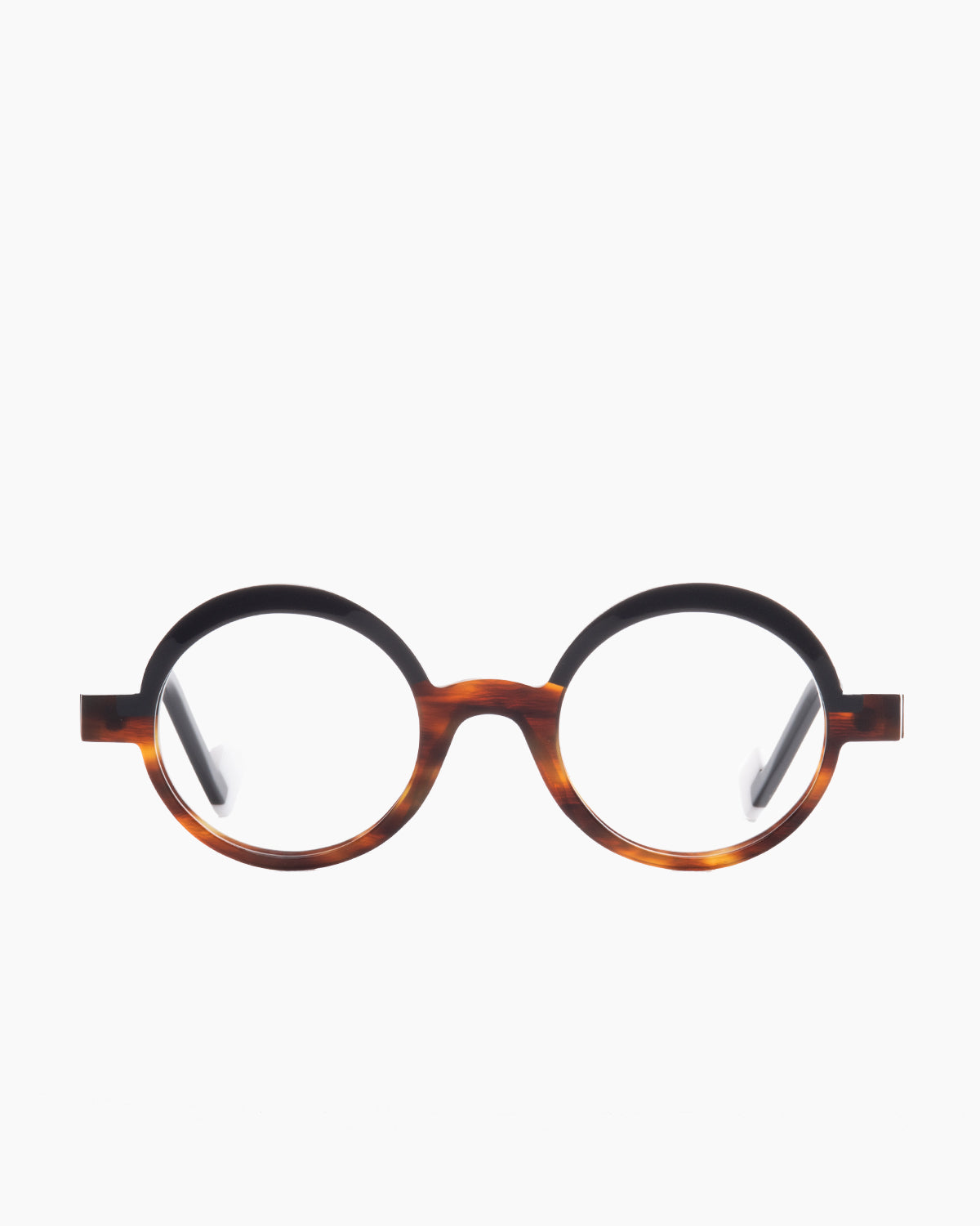 tortoise plastic round eyeglasses by Anne et Valentin model LUDIK, front view, lunettes de vue rond couleur écaille de tortue