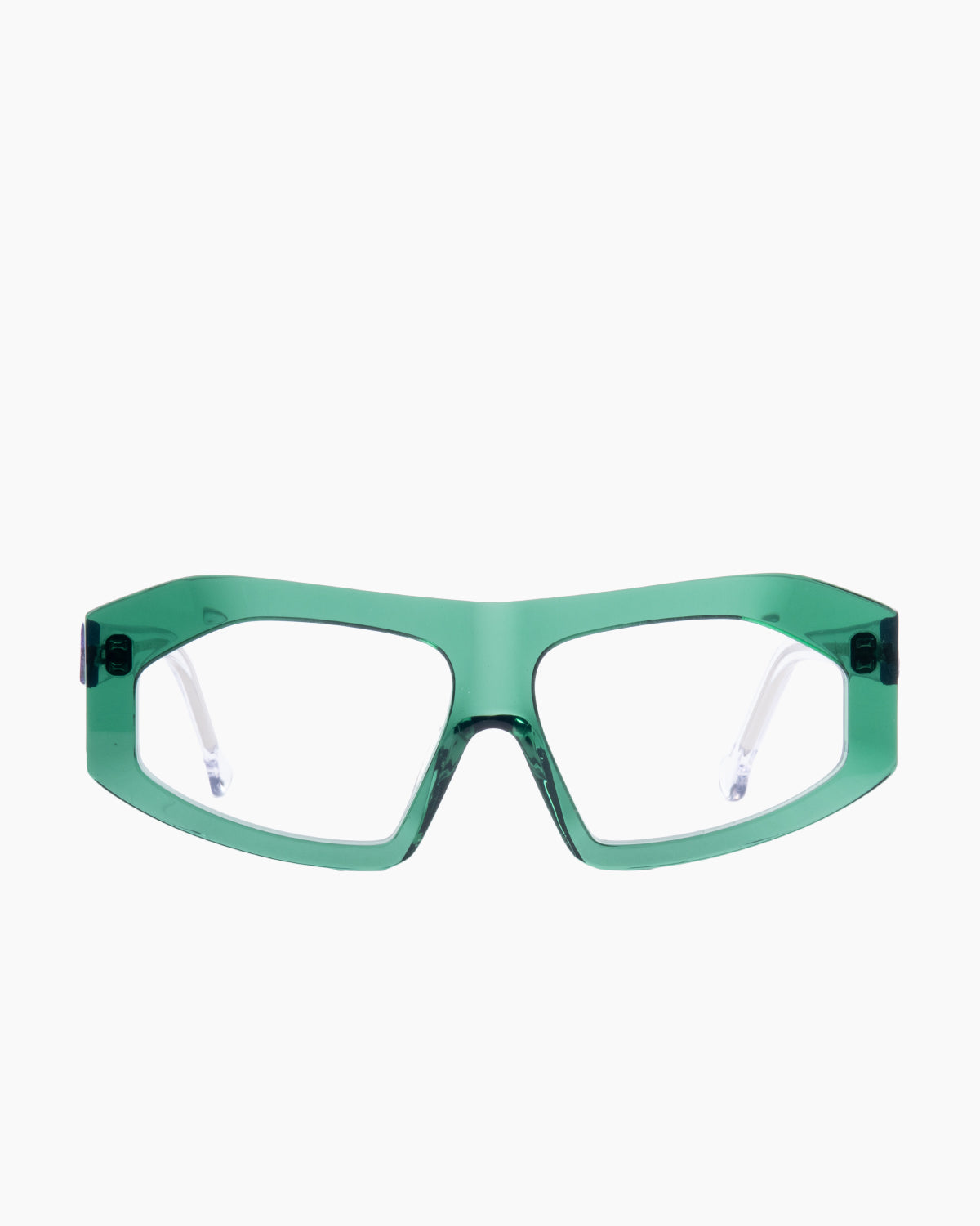 green plastic rectangle eyeglasses by Marie-Sophie Dion model Marcos, front view, lunettes de vue rectangle couleur Vert