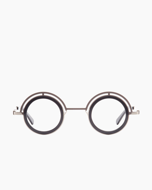 grey metal round eyeglasses by Gamine model Daikanyama, front view, lunettes de vue ronde couleur gris