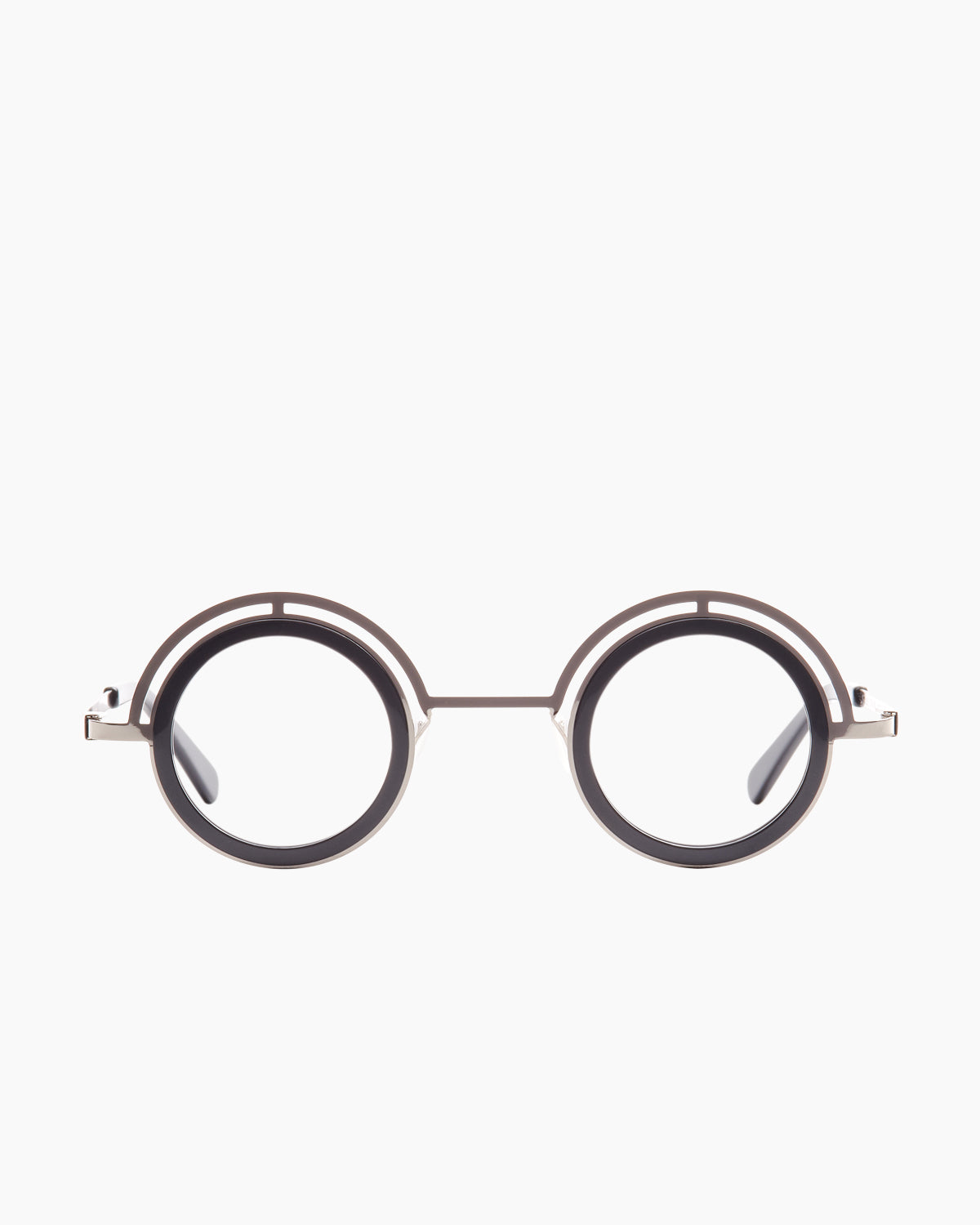 grey metal round eyeglasses by Gamine model Daikanyama, front view, lunettes de vue ronde couleur gris