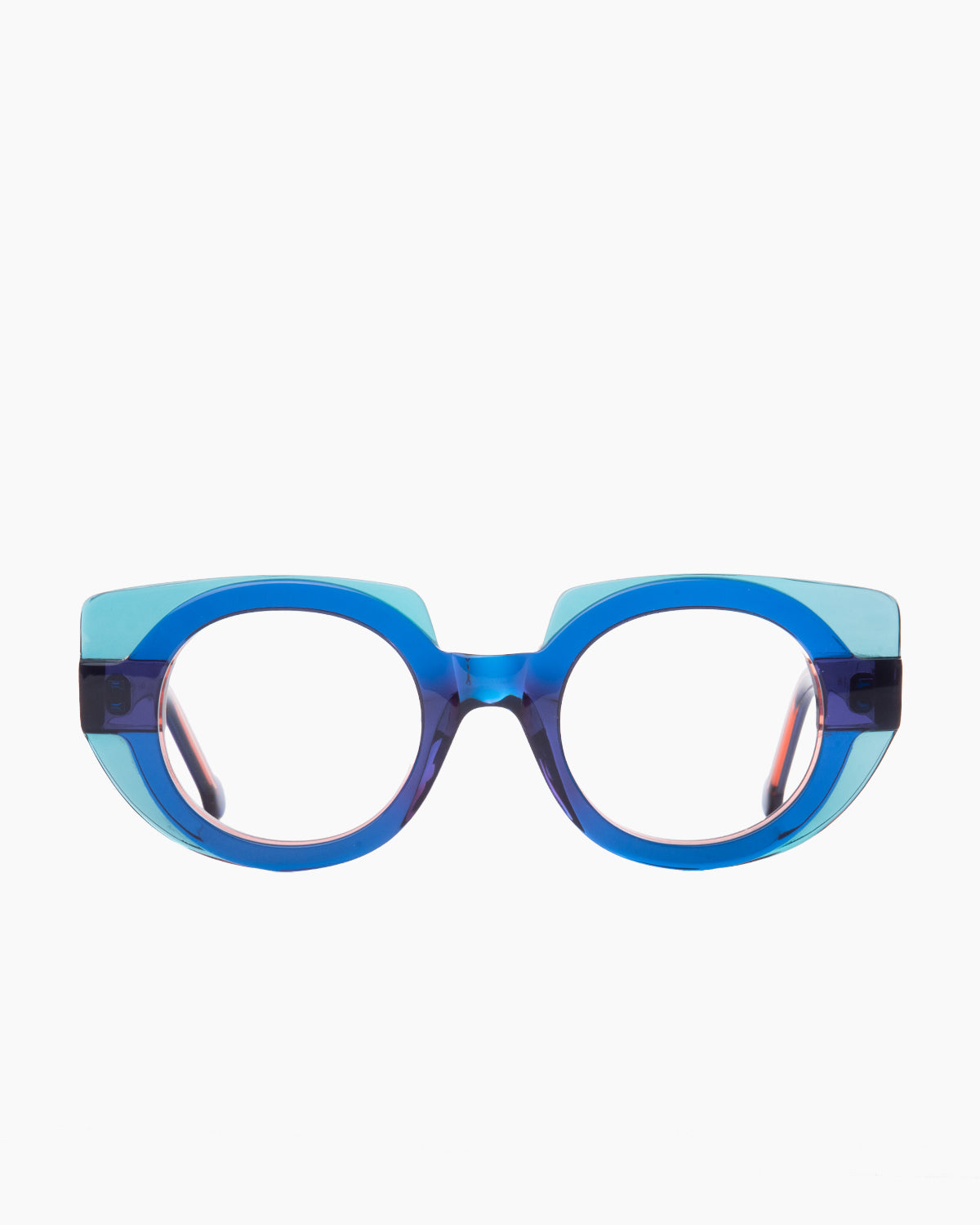 blue plastic round eyeglasses by Marie-Sophie Dion model Lewis, front view, lunettes de vue rond couleur bleu