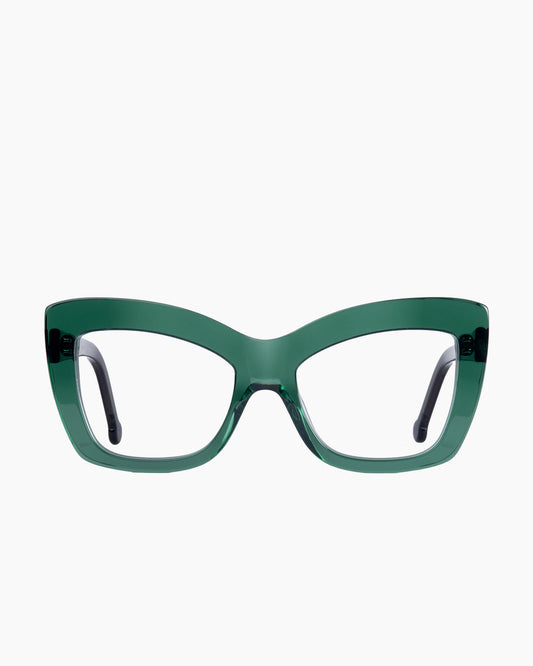 green plastic butterfly eyeglasses by Marie-Sophie Dion model Harper, front view, lunettes de vue papillon couleur Vert