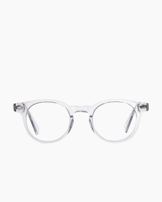 grey plastic round eyeglasses by Evolve model drew, front view, lunettes de vue rond couleur gris