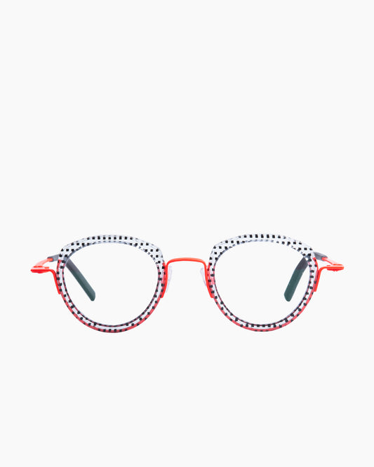 orange metal round eyeglasses by Theo model Spinach, front view, lunettes de vue rond couleur Orange
