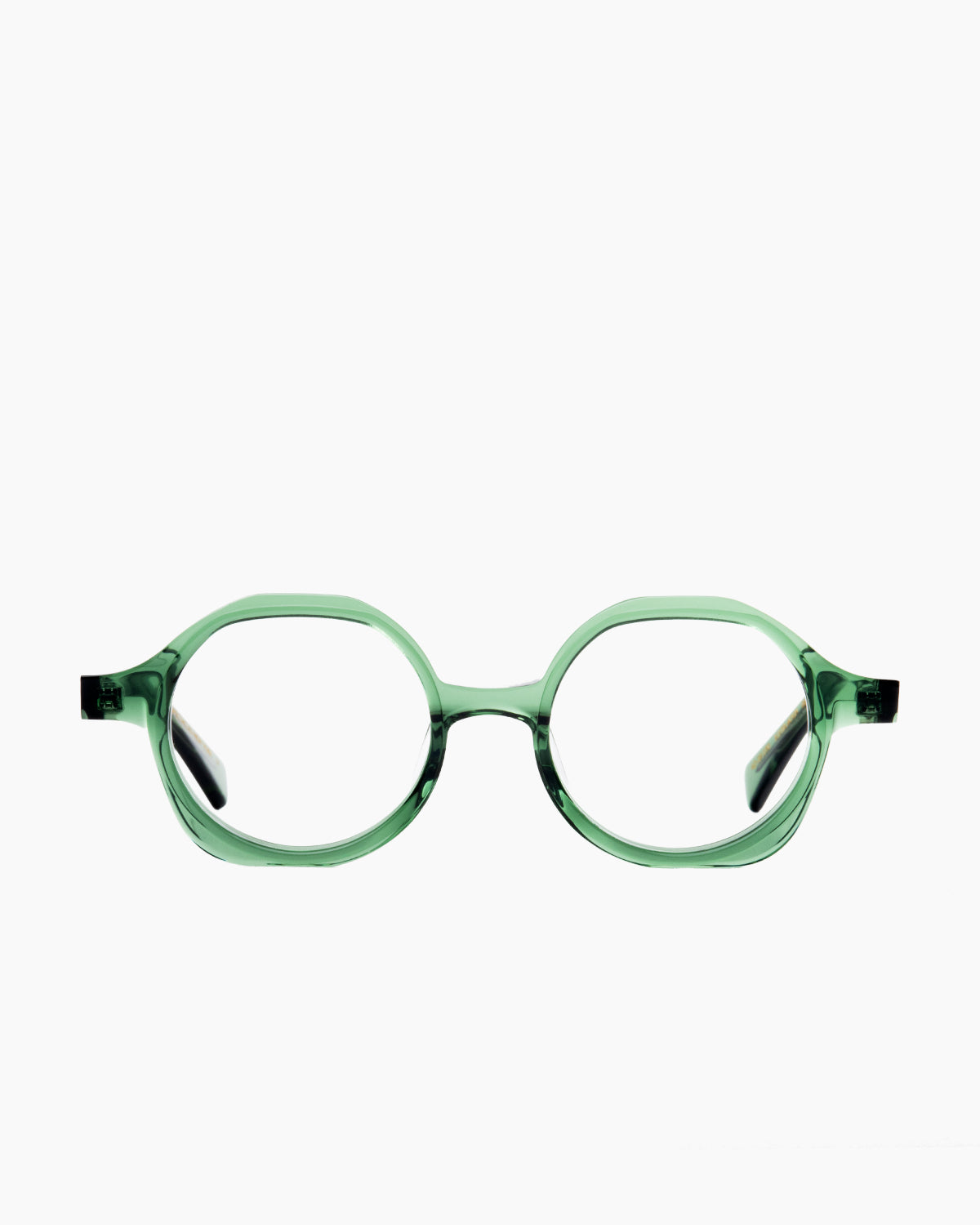 green plastic round eyeglasses by Gamine model Kita kids, front view, lunettes de vue rond couleur vert