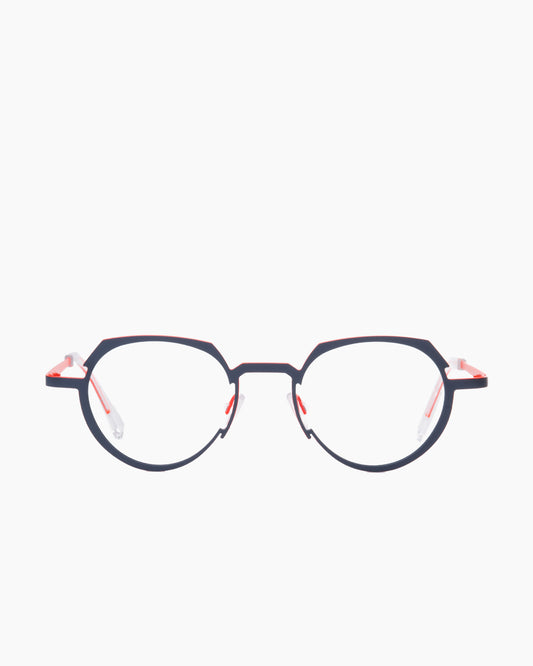 blue metal round eyeglasses by Theo model RECEIVER, front view, lunettes de vue rond couleur bleu