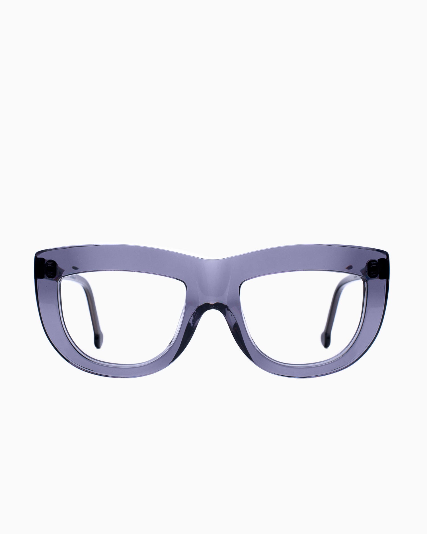 grey plastic cat eyeglasses by Marie-Sophie Dion model Germain, front view, lunettes de vue chat couleur Gris
