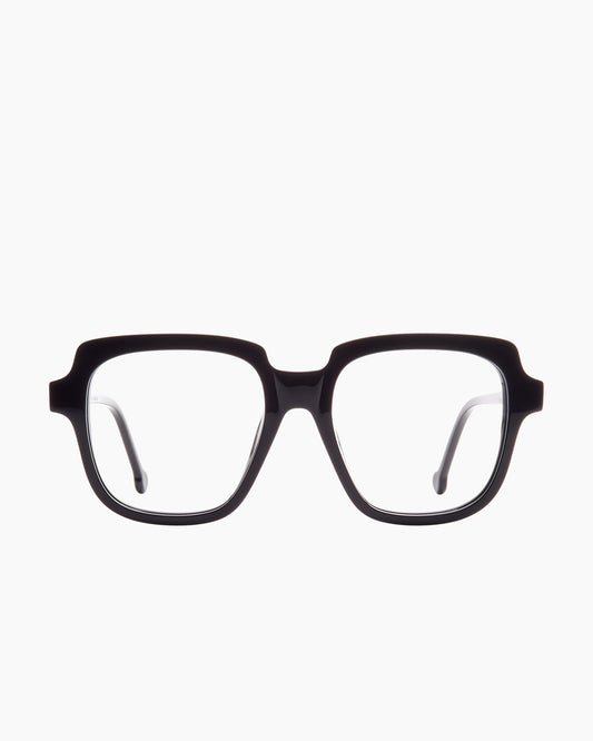 black plastic rectangle eyeglasses by Marie-Sophie Dion model Andrews, front view, lunettes de vue rectangle couleur noir