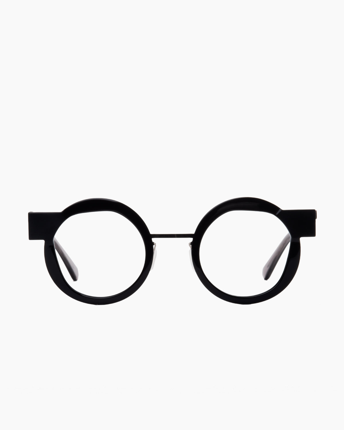 black metal round eyeglasses by Gamine model VoussoirSödermalm, front view, lunettes de vue rond couleur noir