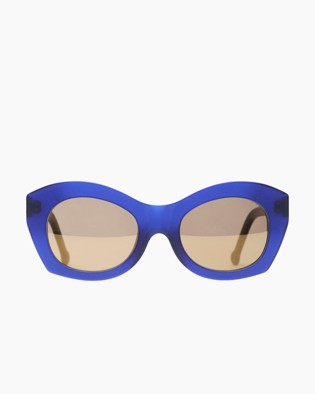 blue plastic oval  sunglassesby Marie-Sophie Dion model ArpinS, front view, lunettes de vue ovale couleur Bleu
