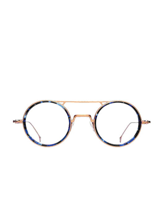 pink metal round eyeglasses by Anne et Valentin model Scala, front view, lunettes de vue rond couleur Rose