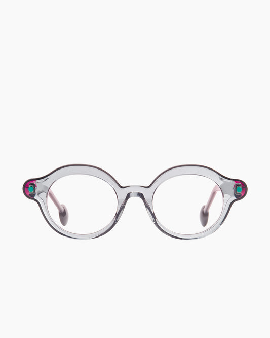 grey plastic oval eyeglasses by Anne et Valentin model Boing, front view, lunettes de vue ovale couleur gris