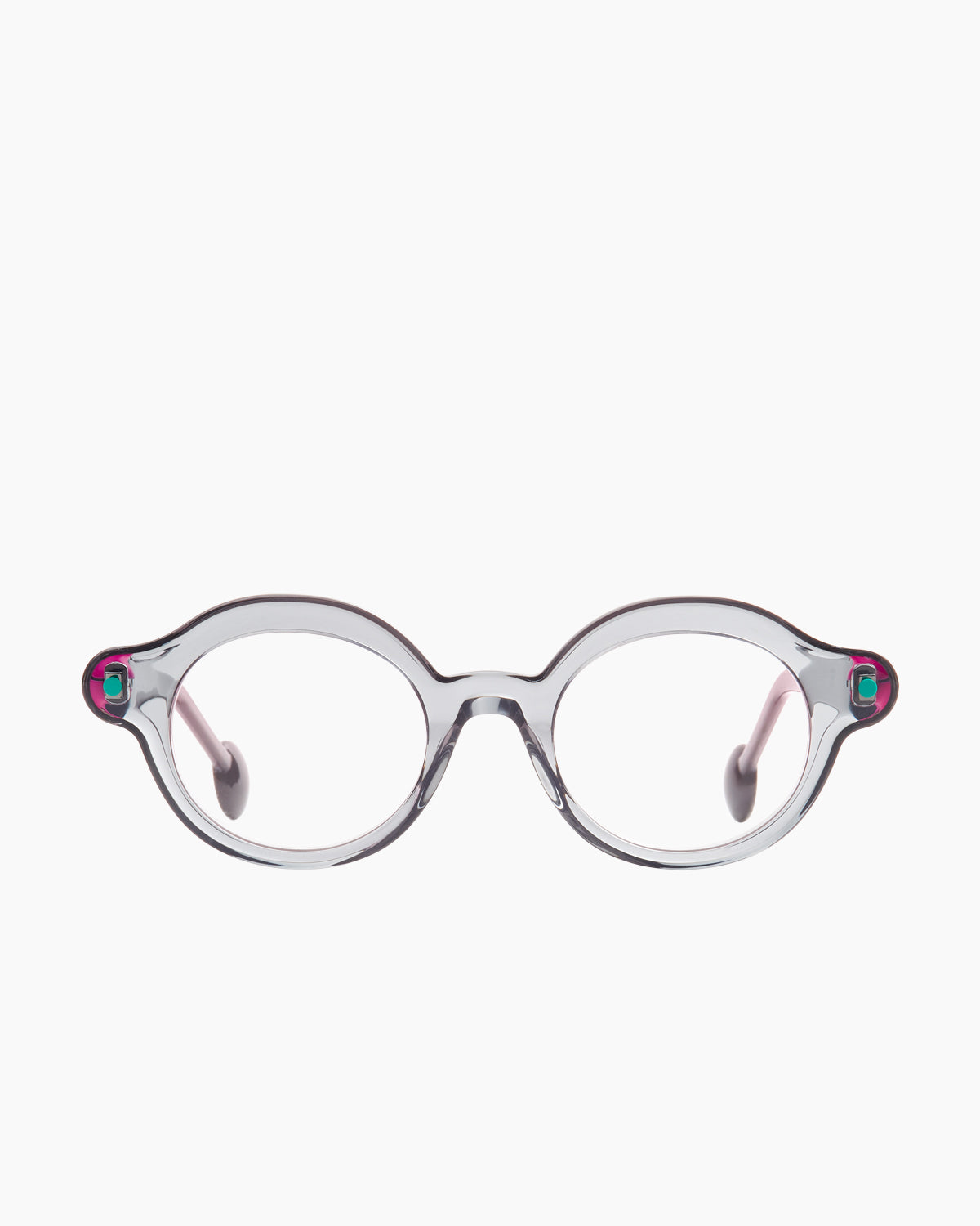 grey plastic oval eyeglasses by Anne et Valentin model Boing, front view, lunettes de vue ovale couleur gris