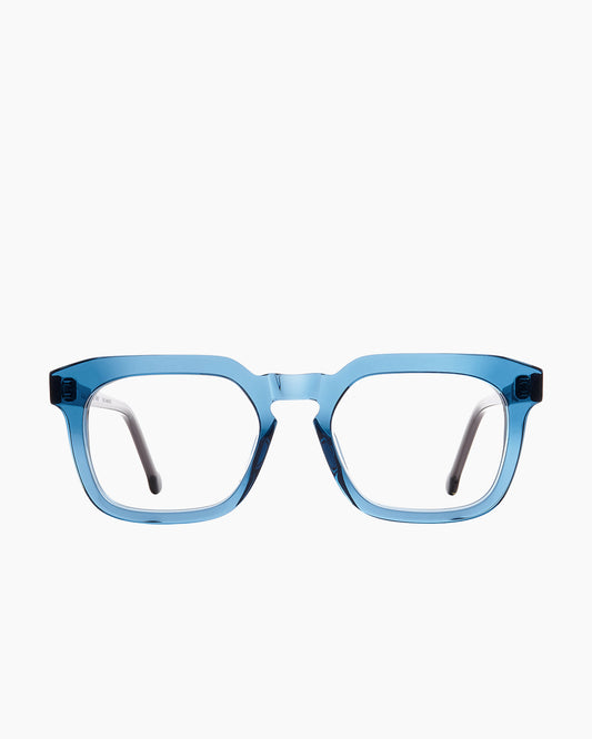 blue plastic rectangle eyeglasses by Marie-Sophie Dion model Etcheverry, front view, lunettes de vue rectangle couleur bleu