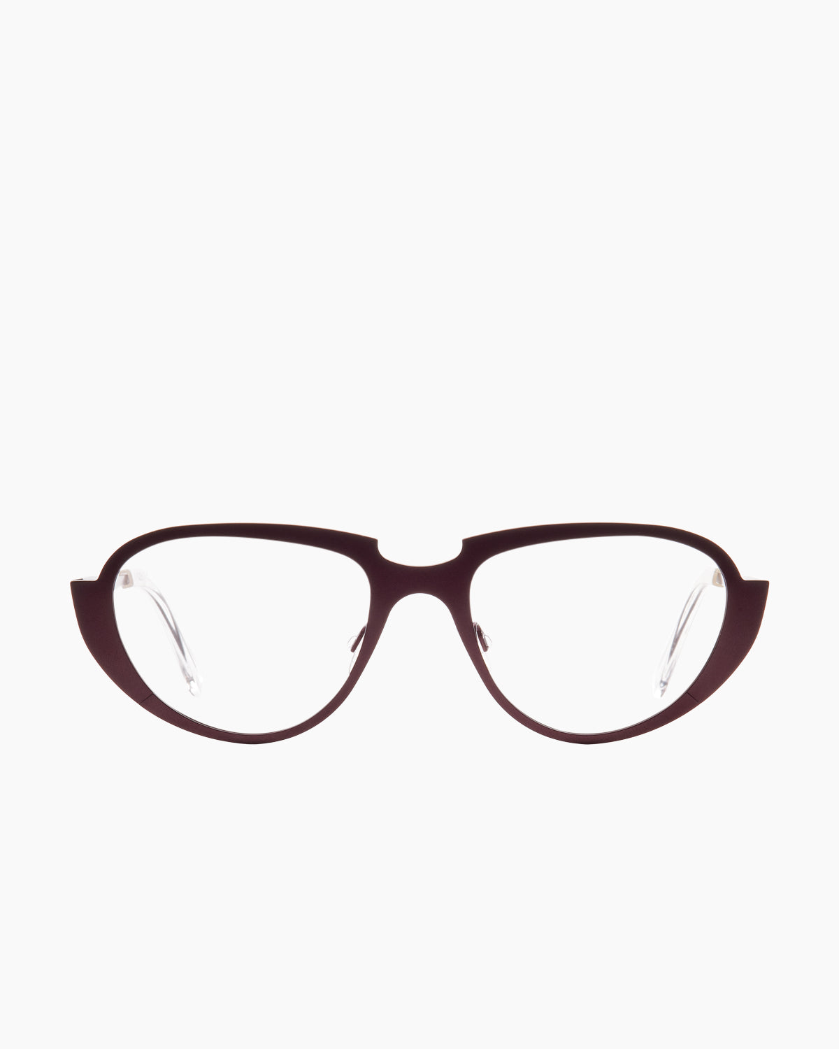 burgundy metal aviator eyeglasses by Theo model A Present, front view, lunettes de vue aviateur couleur bourgogne