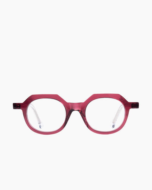 purple plastic round eyeglasses by Marie-Sophie Dion model Larouche, front view, lunettes de vue rond couleur Violet