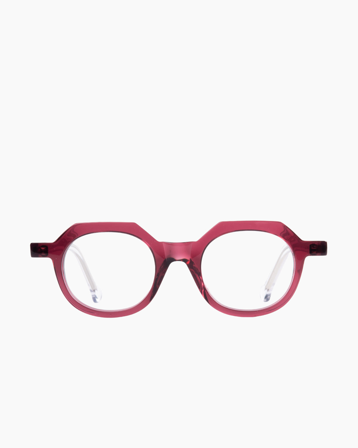 purple plastic round eyeglasses by Marie-Sophie Dion model Larouche, front view, lunettes de vue rond couleur Violet